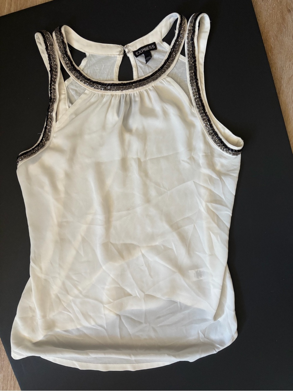 Express Cream Beaded Halter-Style Camisole